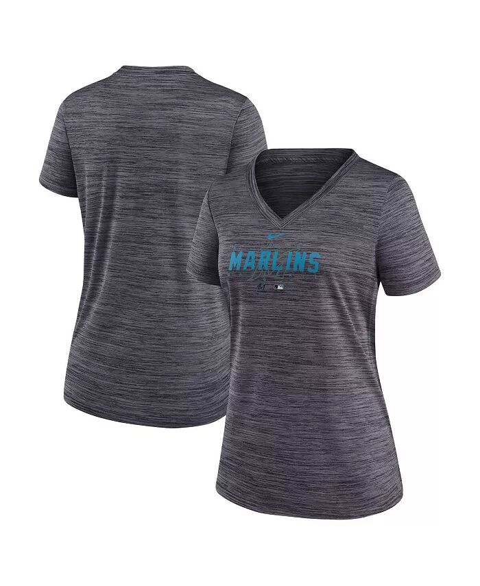 

Женская черная футболка Miami Marlins Authentic Collection Velocity Practice Performance с V-образным вырезом Nike