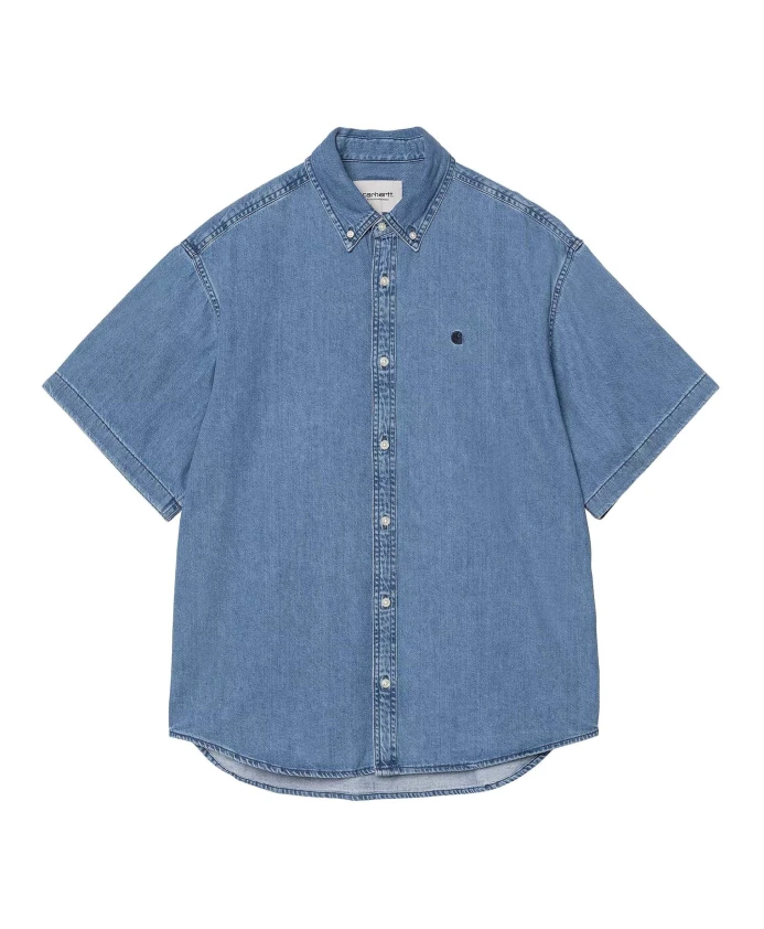 

Синяя джинсовая рубашка с короткими рукавами Carhartt Wip, синий