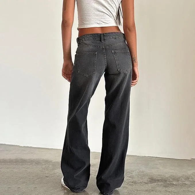 Женские джинсы low rise baggy boyfriend straight wide leg casual loose fashion y2k — фото 2