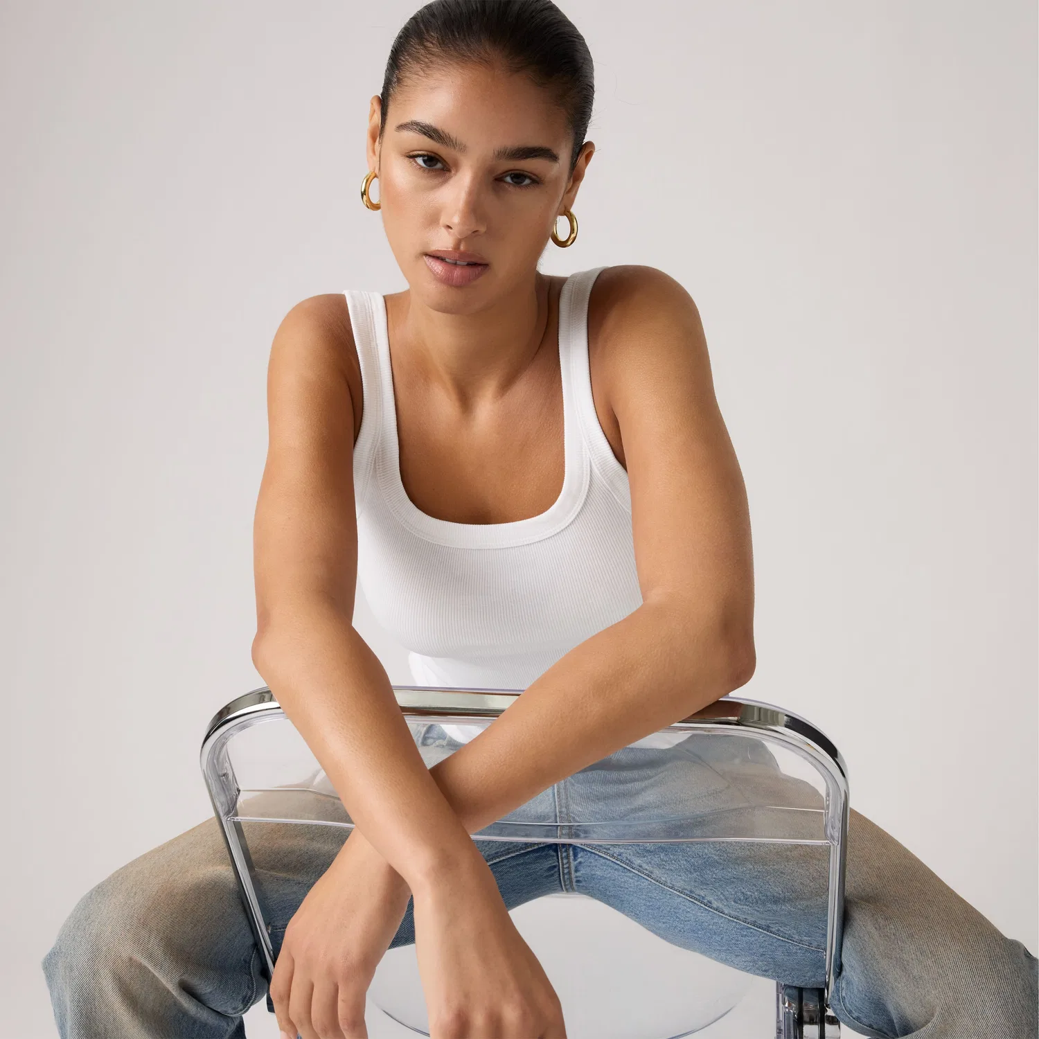 Базовая ребристая майка Levi's, White — фото 4