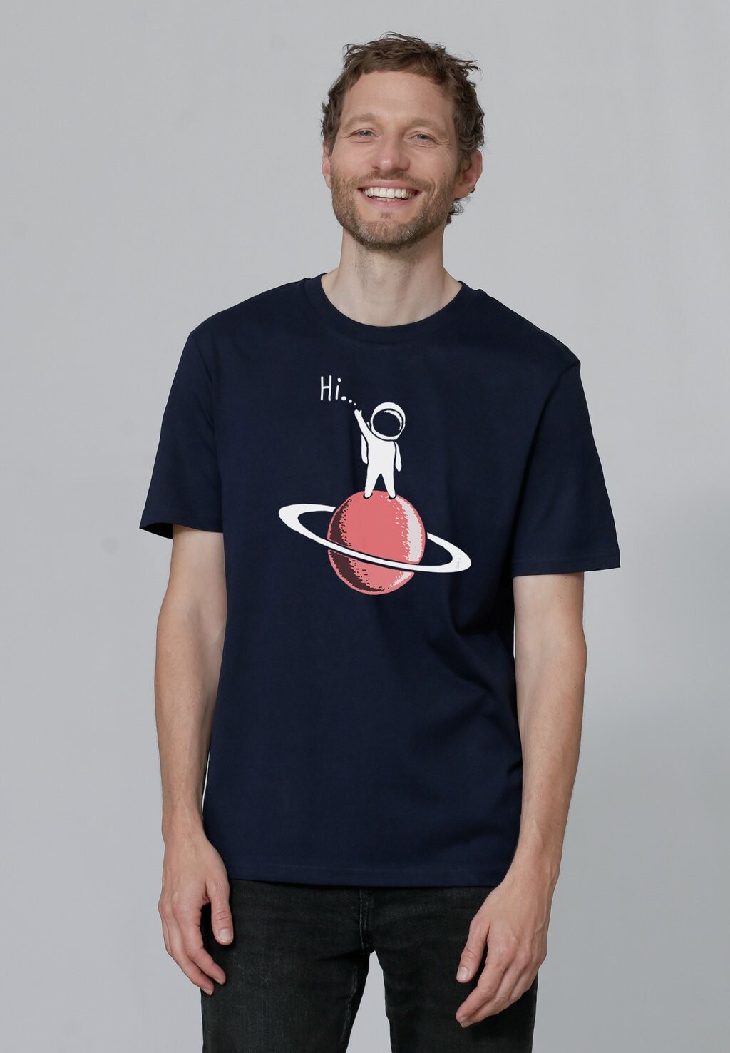 

Футболка с принтом ASTRONAUT SAYS HI watapparel, темно-синий