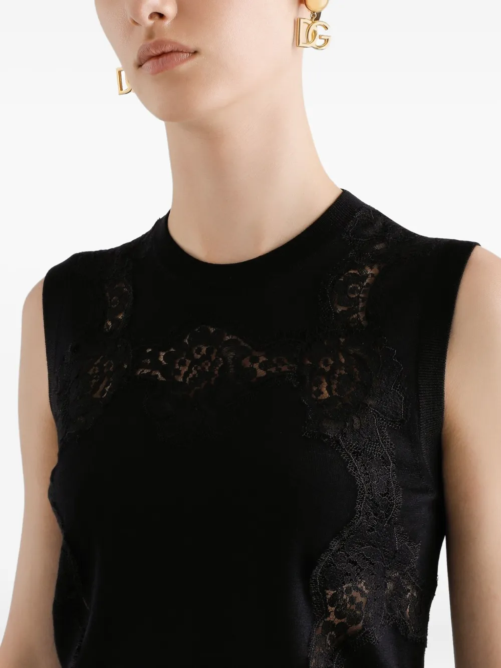 Топ без рукавов с кружевными вставками DOLCE & GABBANA, черный — фото 4