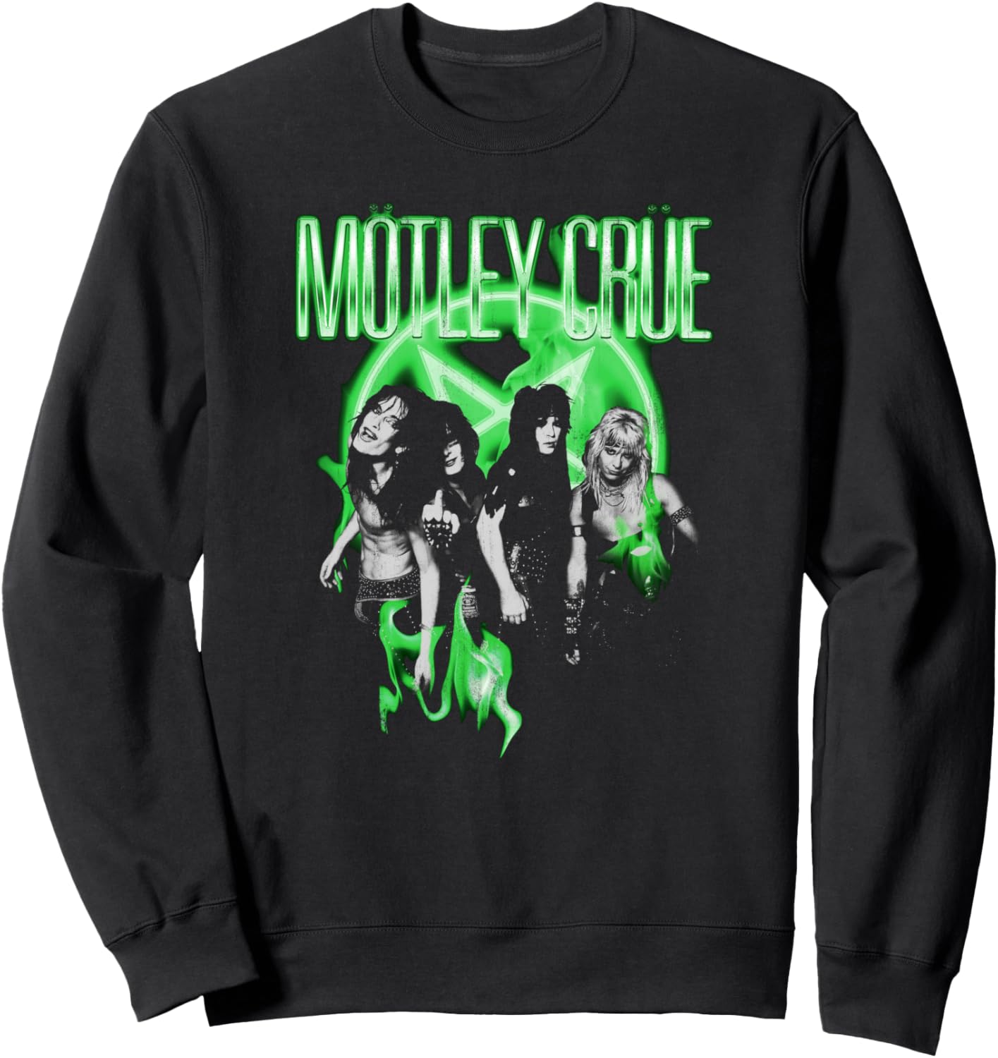 

Толстовка с неоново-зеленым пламенем Motley Crue Official, Зеленый, Толстовка с неоново-зеленым пламенем Motley Crue Official