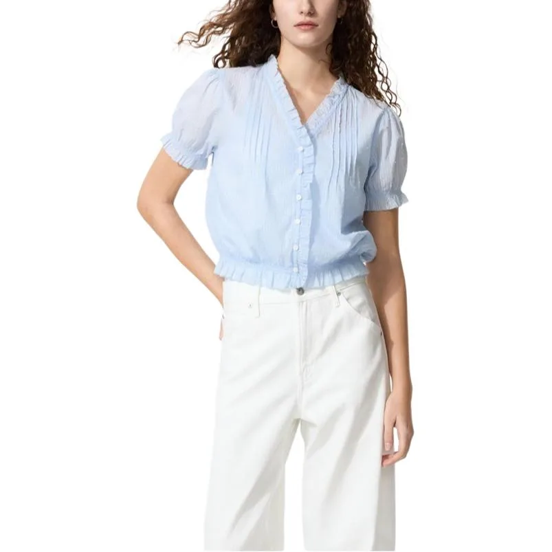 UNIQLO SS26 Футболка женская светло-голубая с V-образным вырезом