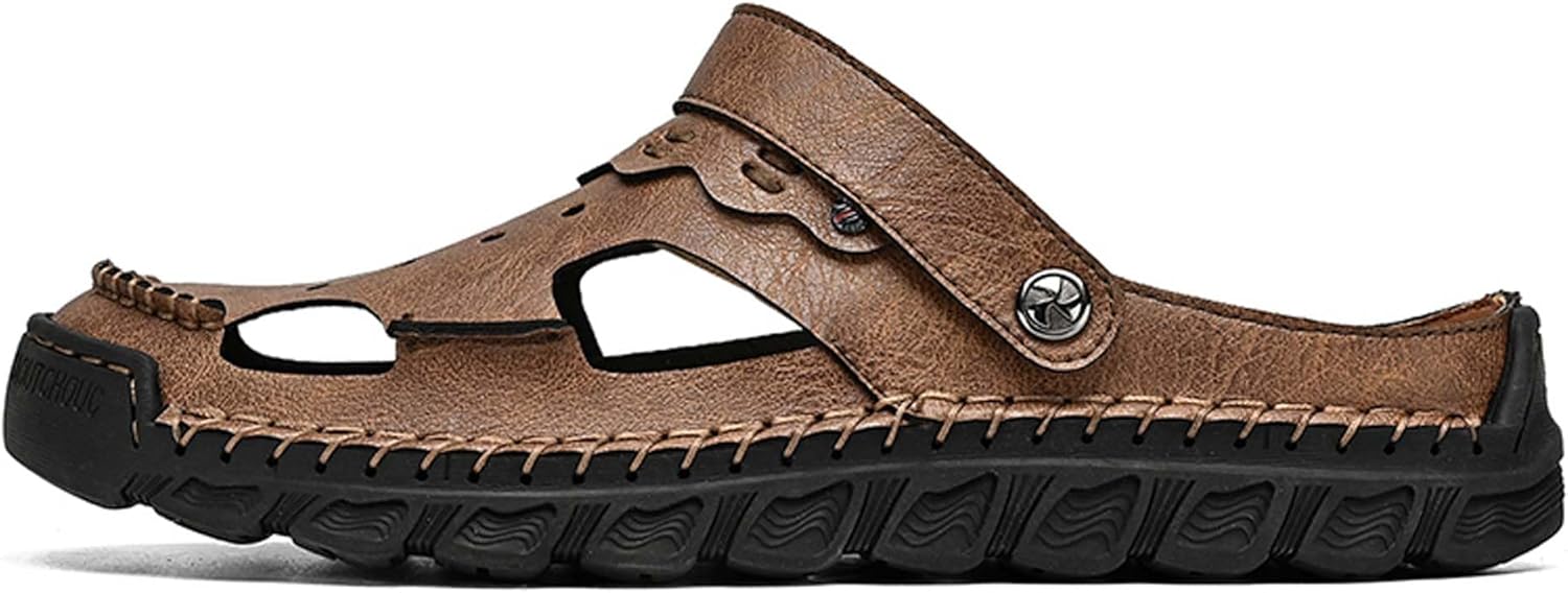 

Мужские кожаные сандалии Vtiao, сандалии для бега, ручная прошивка, сандалии-тапочки двойного назначения, противоскользящие, износостойкие, многофункциональные, коричневый