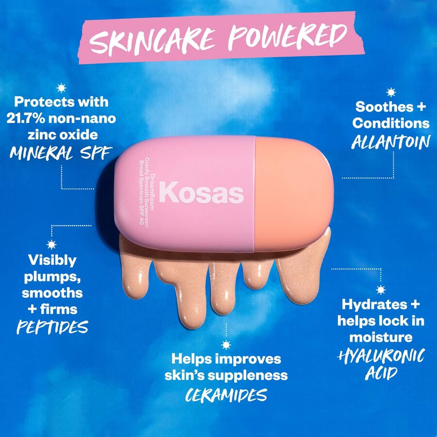 Минеральный солнцезащитный крем DreamBeam без силикона, SPF 40, с керамидами и пептидами. Kosas, 1.3 oz /40 ml, DreamBeam — фото 3