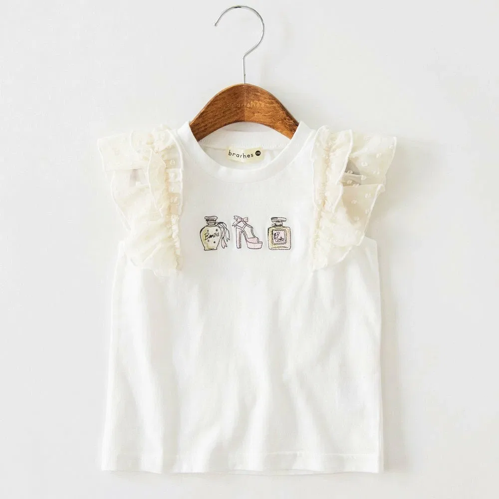 Футболка с вышитым мотивом и оборкой на плече Branshes, off white