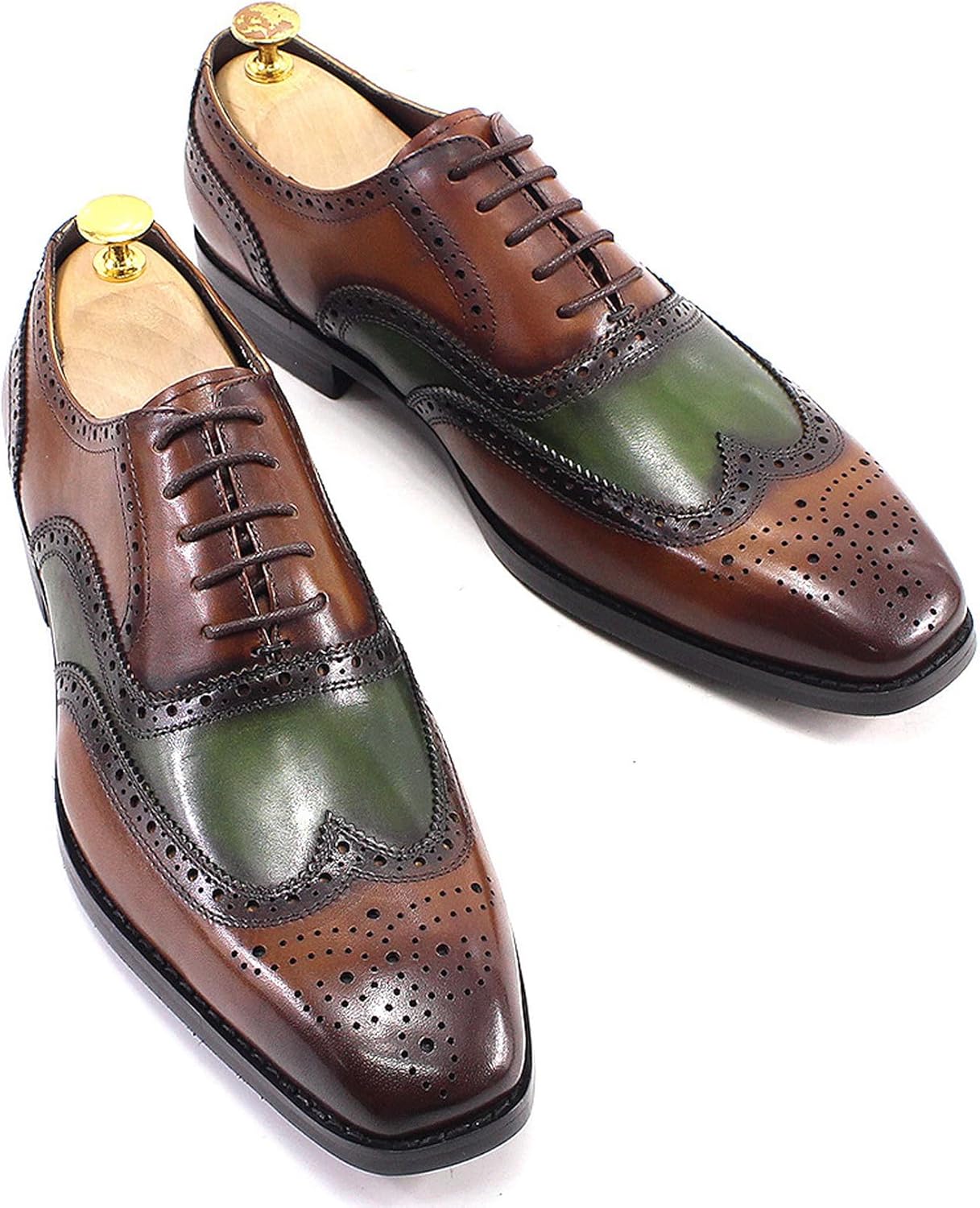 Мужские туфли Santimon Wingtips Brogues Oxfords, формальные деловые туфли из натуральной кожи, роскошные дерби для мужчин, для выпускного, свадьбы, бизнеса, повседневного ношения, двухцветные, модные, удобные туфли к смокингу, зеленый — фото 2