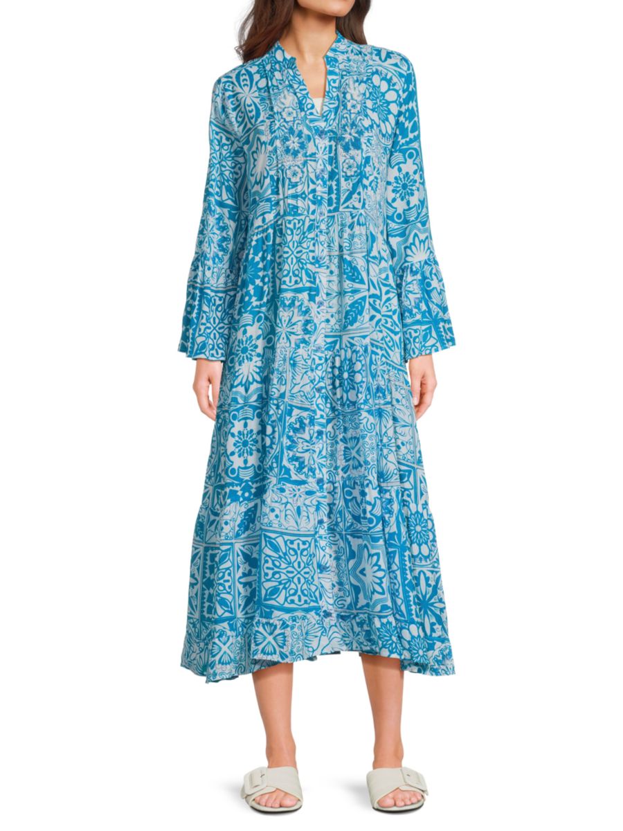 

Платье-туника миди из хлопка с принтом La Moda Clothing, цвет Turquoise