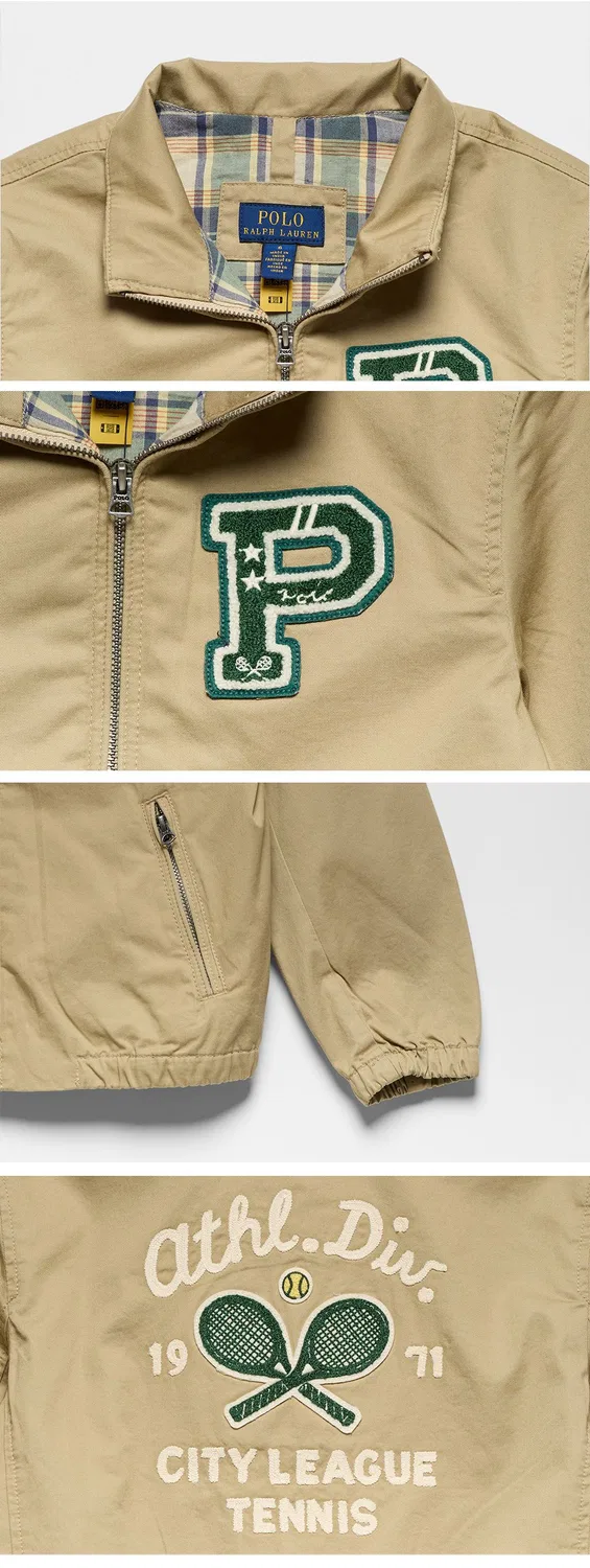 Детская хлопковая твиловая куртка с теннисной нашивкой бежево-хаки от Polo Ralph Lauren Children — фото 4