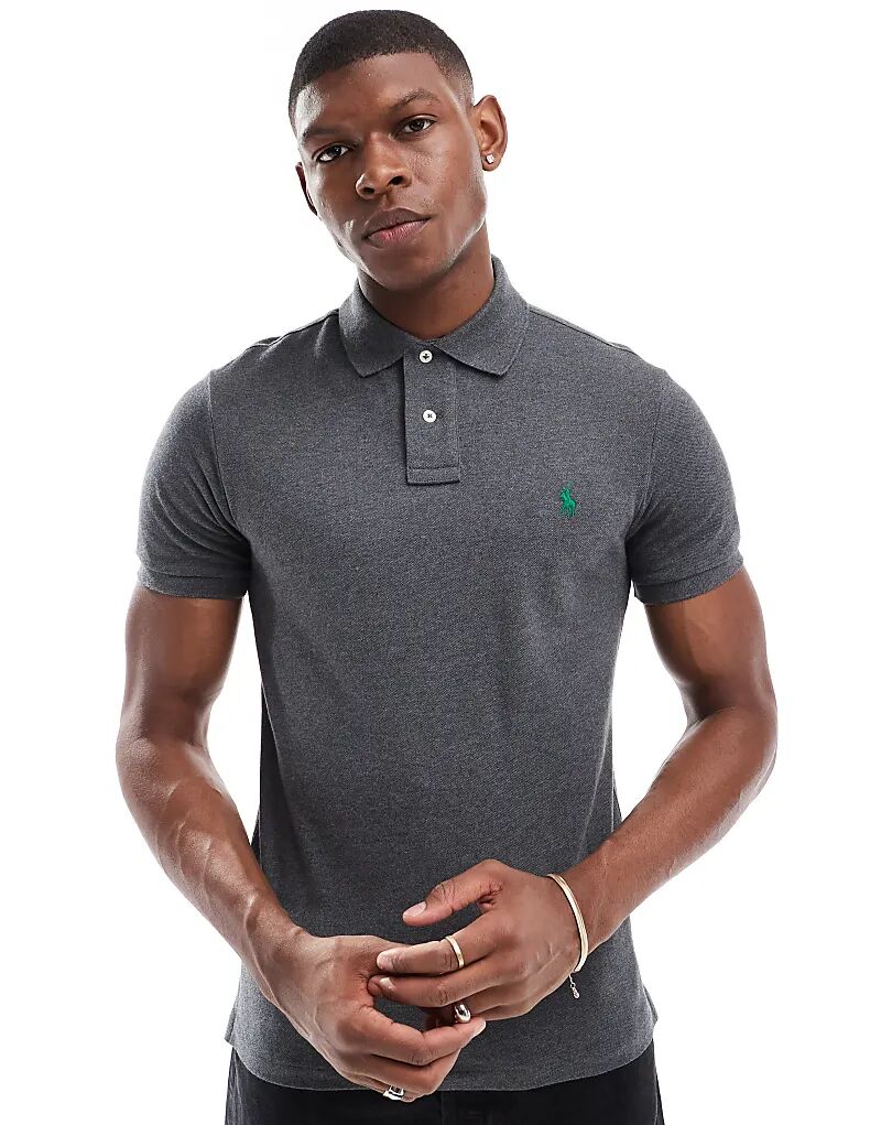 

Polo Ralph Lauren – Приталенная рубашка-поло из пике цвета антрацитового меланжа с логотипом бренда