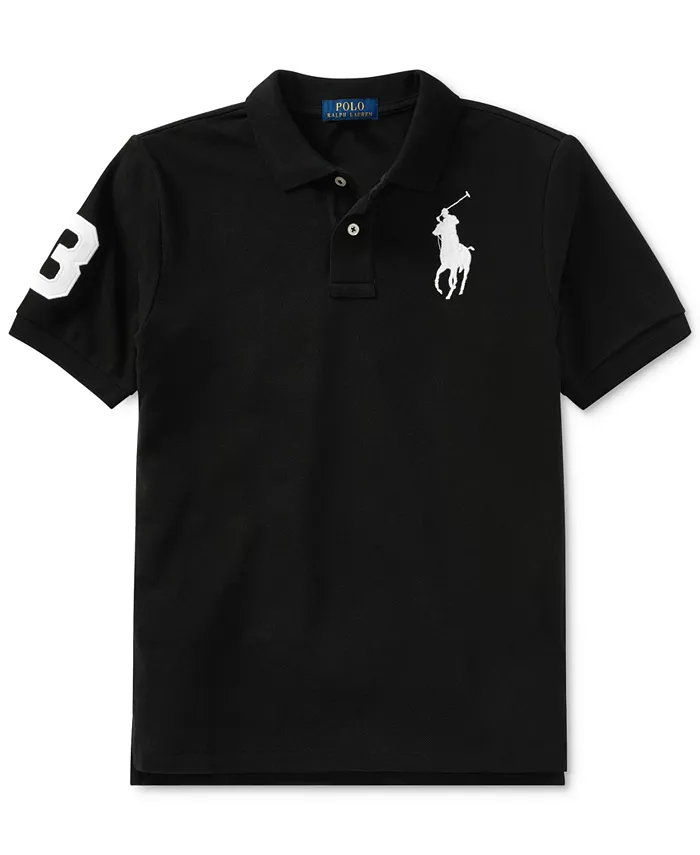 Большие мальчики Big Pony Хлопковая поло с коротким рукавом в сетку Polo Ralph Lauren, черный — фото 3