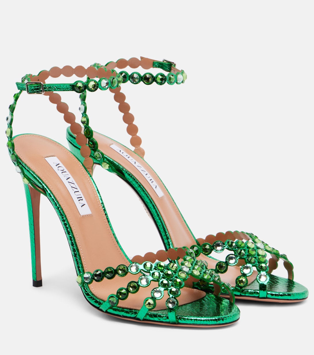 Сандалии из кожи с декором Tequila 105 Aquazzura, Bright Emerald