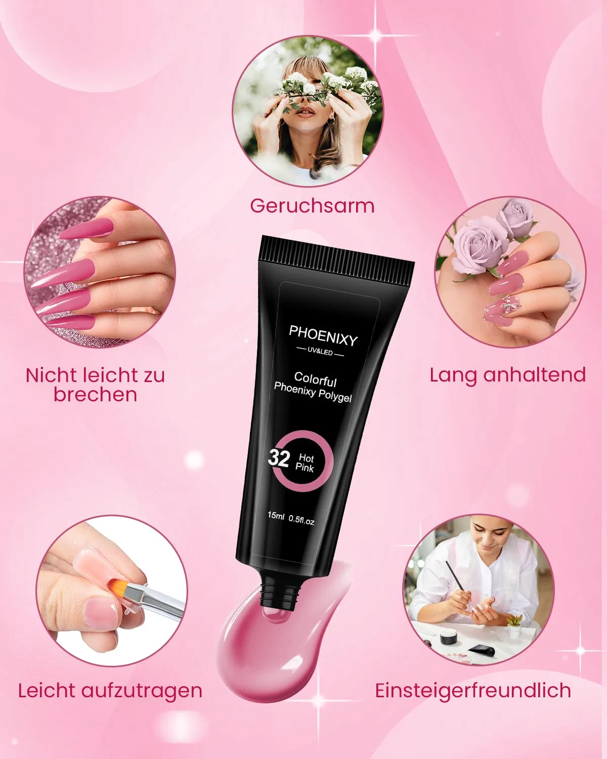 Набор полигелей для ногтей «Poly Nail Gel Set» от Phoenixy, 14 цветов, 15 мл Phoenixy, ‎Dark Burgundy Red — фото 4