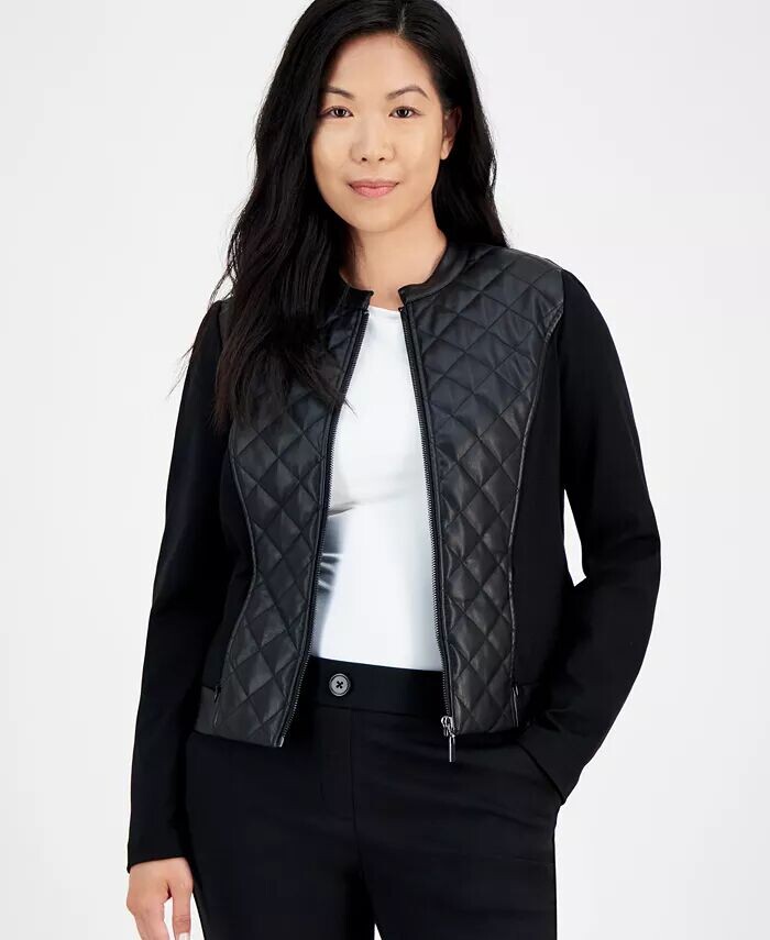 

Стеганая куртка из искусственной кожи Anne Klein Petite Ak Anne Klein, черный