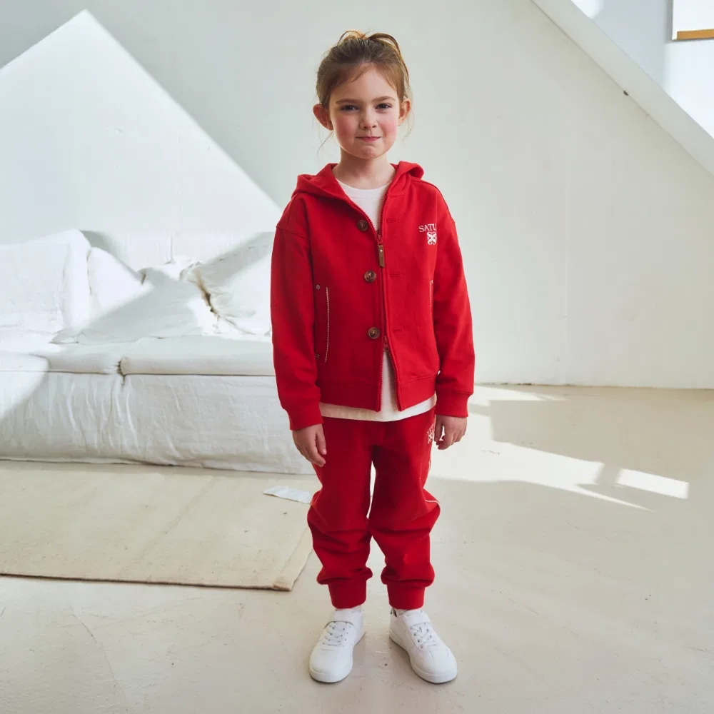 Детская красная худи на молнии с окантовкой Satur Kids — фото 2