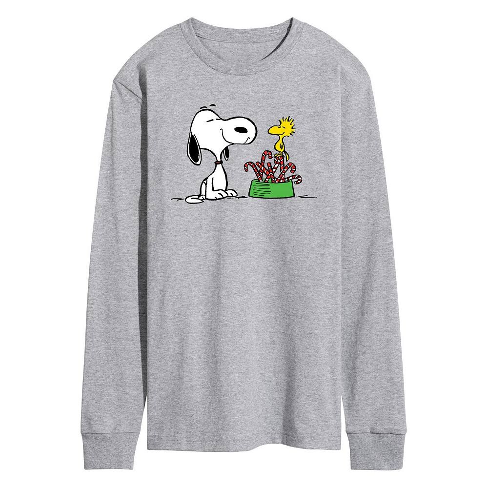 

Мужская футболка Peanuts Snoopy & Woodstock Candy Canes с длинными рукавами и рисунком Licensed Character, цвет Heather Gray