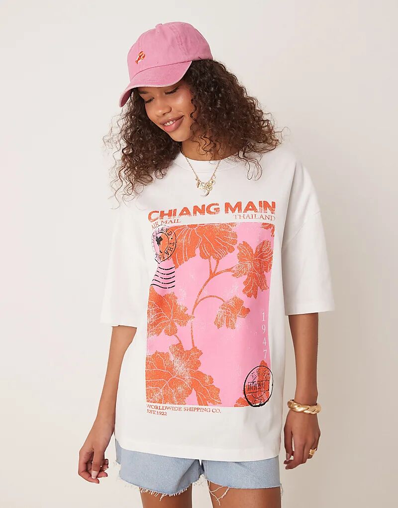 

Футболка свободного кроя ASOS DESIGN с изображением Таиланда белого цвета