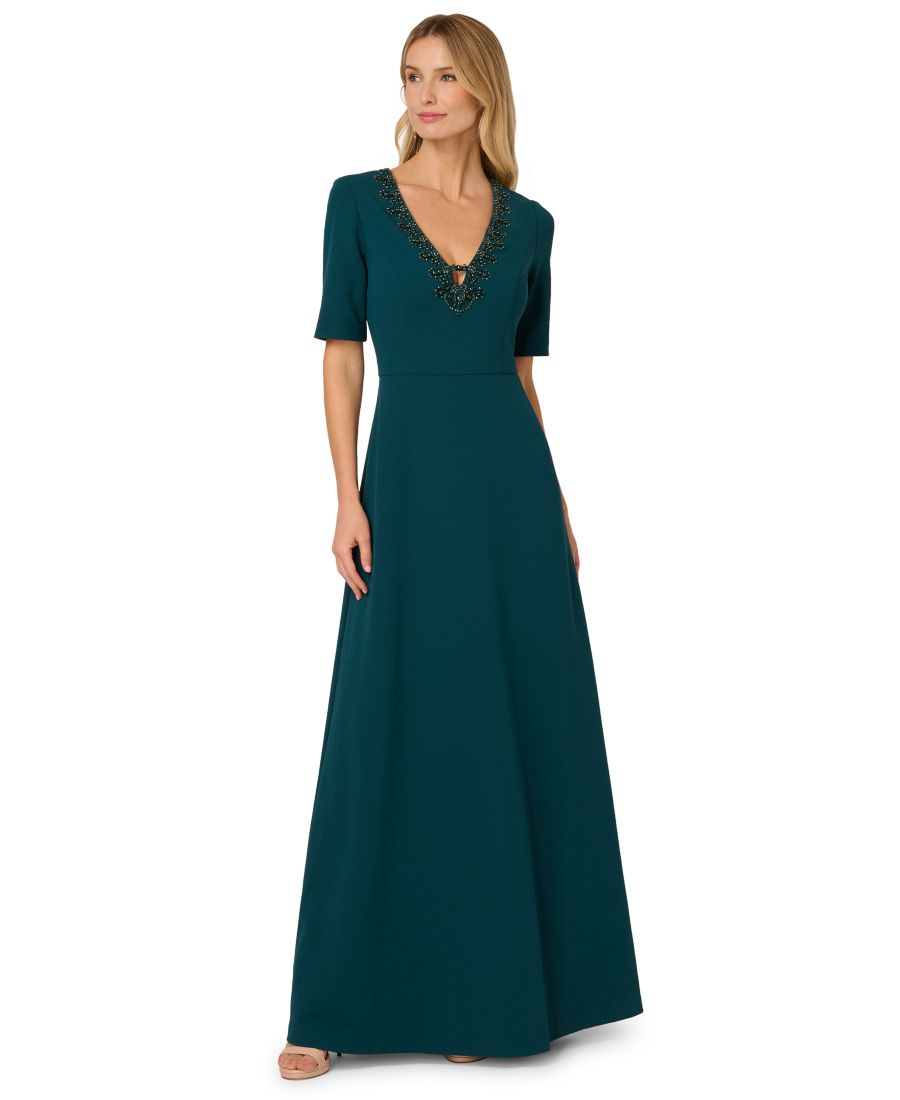 

Женское платье-русалка с V-образным вырезом и отделкой Adrianna Papell, Hunter