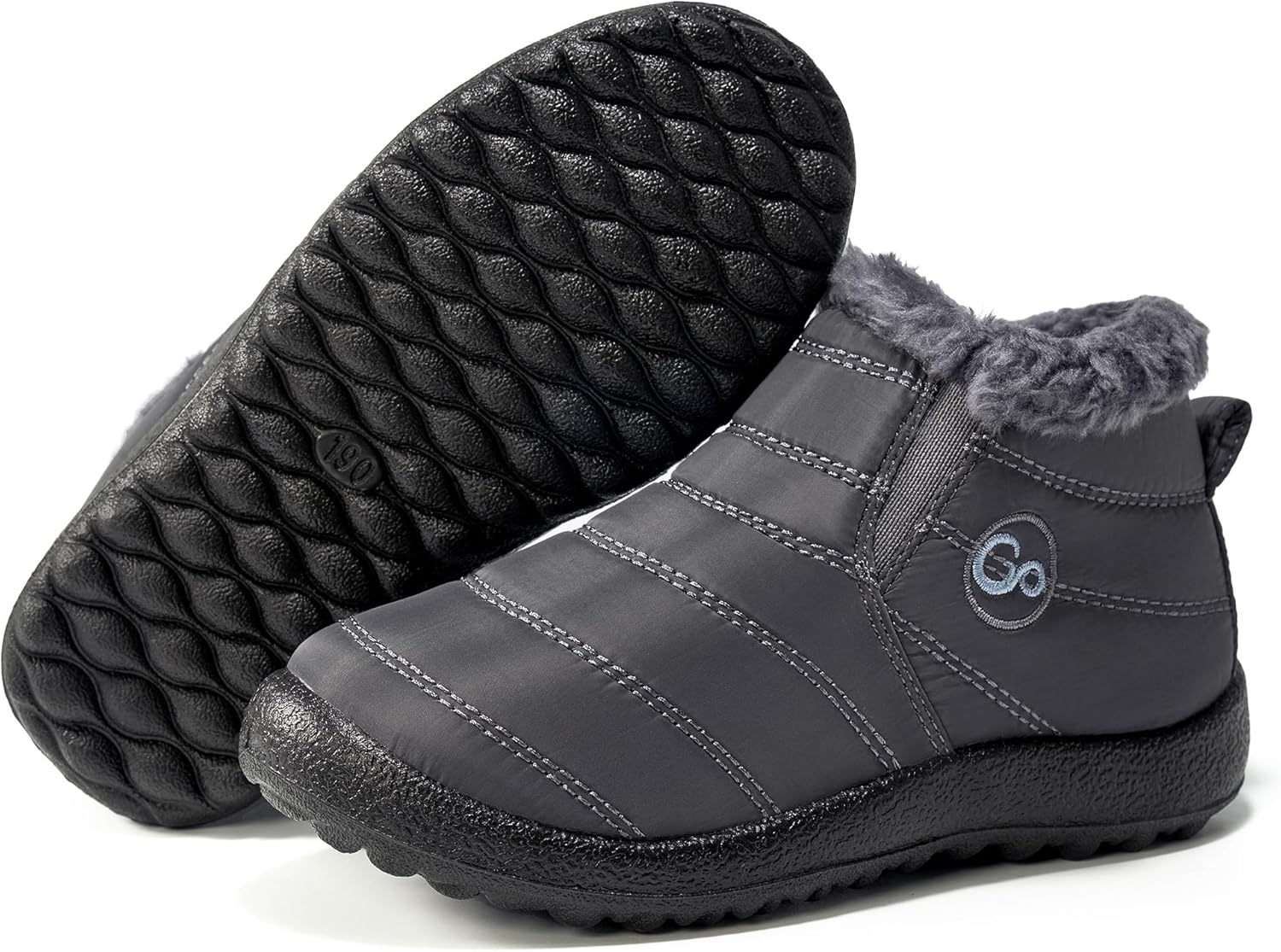 

Зимние ботинки для мальчиков и девочек: теплые детские ботинки с меховой подкладкой, противоскользящие, водонепроницаемые, на резинке, удобные для прогулок на улице Atoshopce, Grey