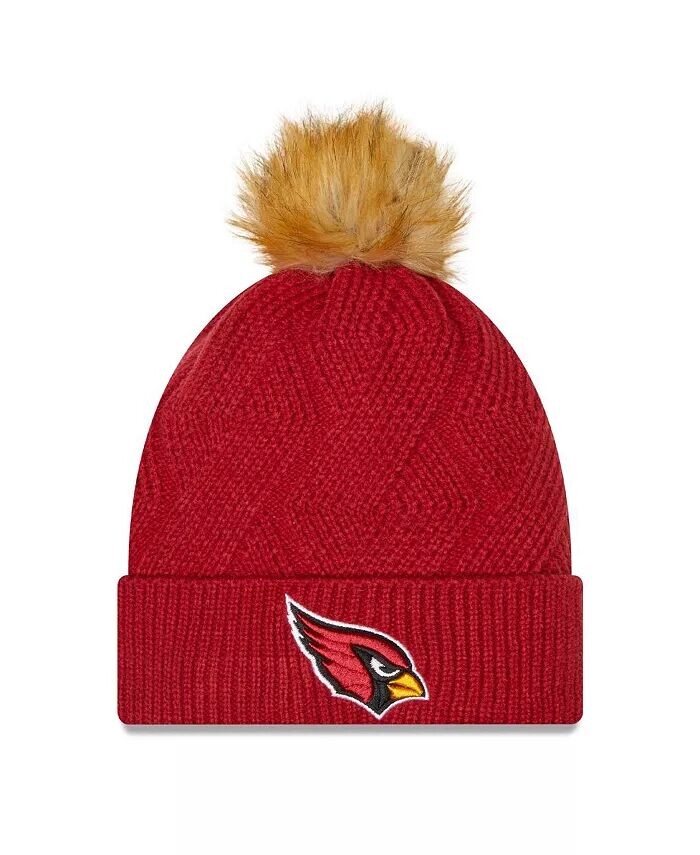 

Женская вязаная шапка Cardinal Arizona Cardinals Snowy с манжетами и помпоном New Era, красный