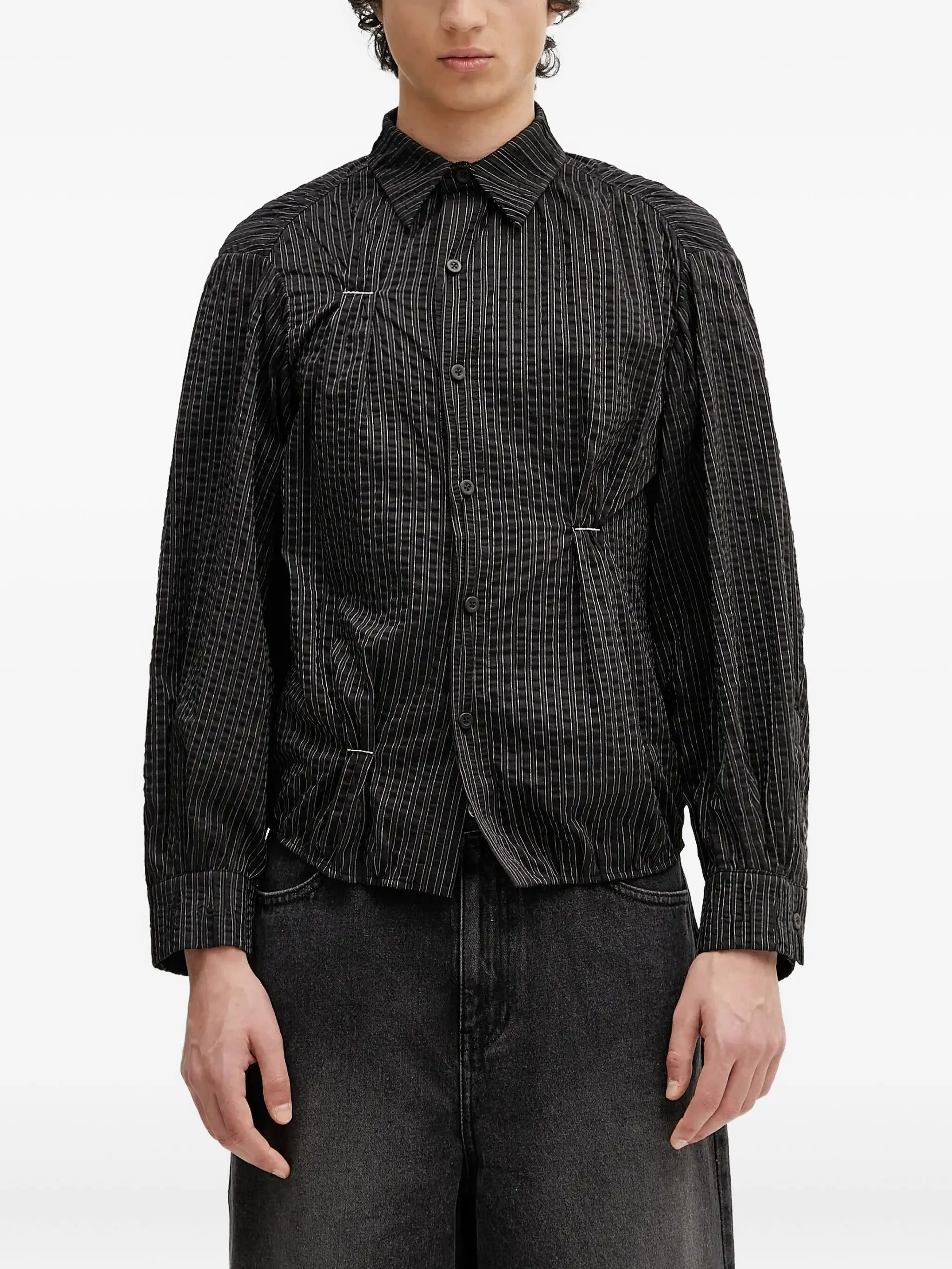 

Полосатая рубашка со сборками Ader Error, черный