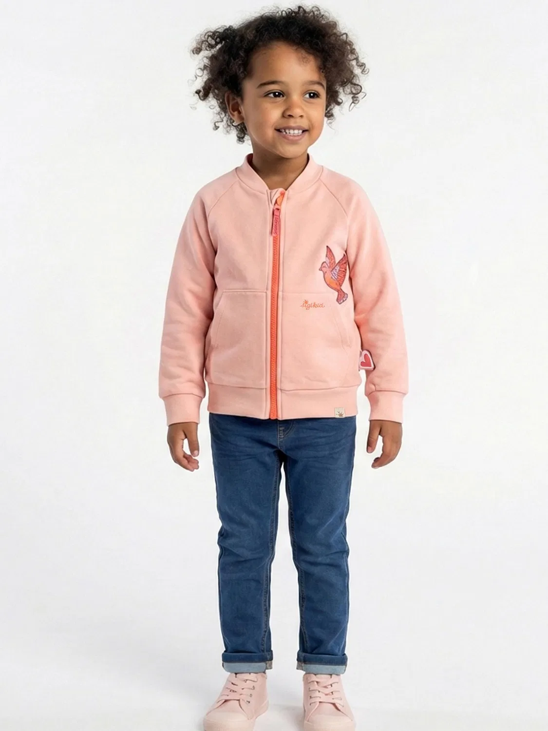 Толстовка на молнии Sigikid Sweatjacke Pink Birds светло-розового цвета — фото 2