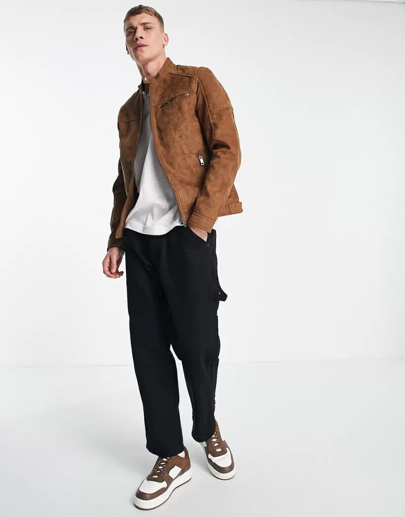 Jack & Jones Essentials — косуха светло-коричневого цвета из синтетической замши — фото 2