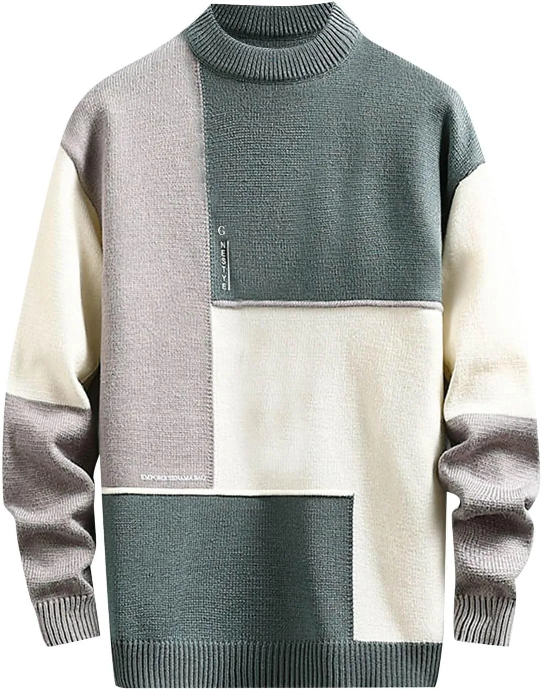 

Мужской свитер-пуловер с длинным рукавом и цветными блоками