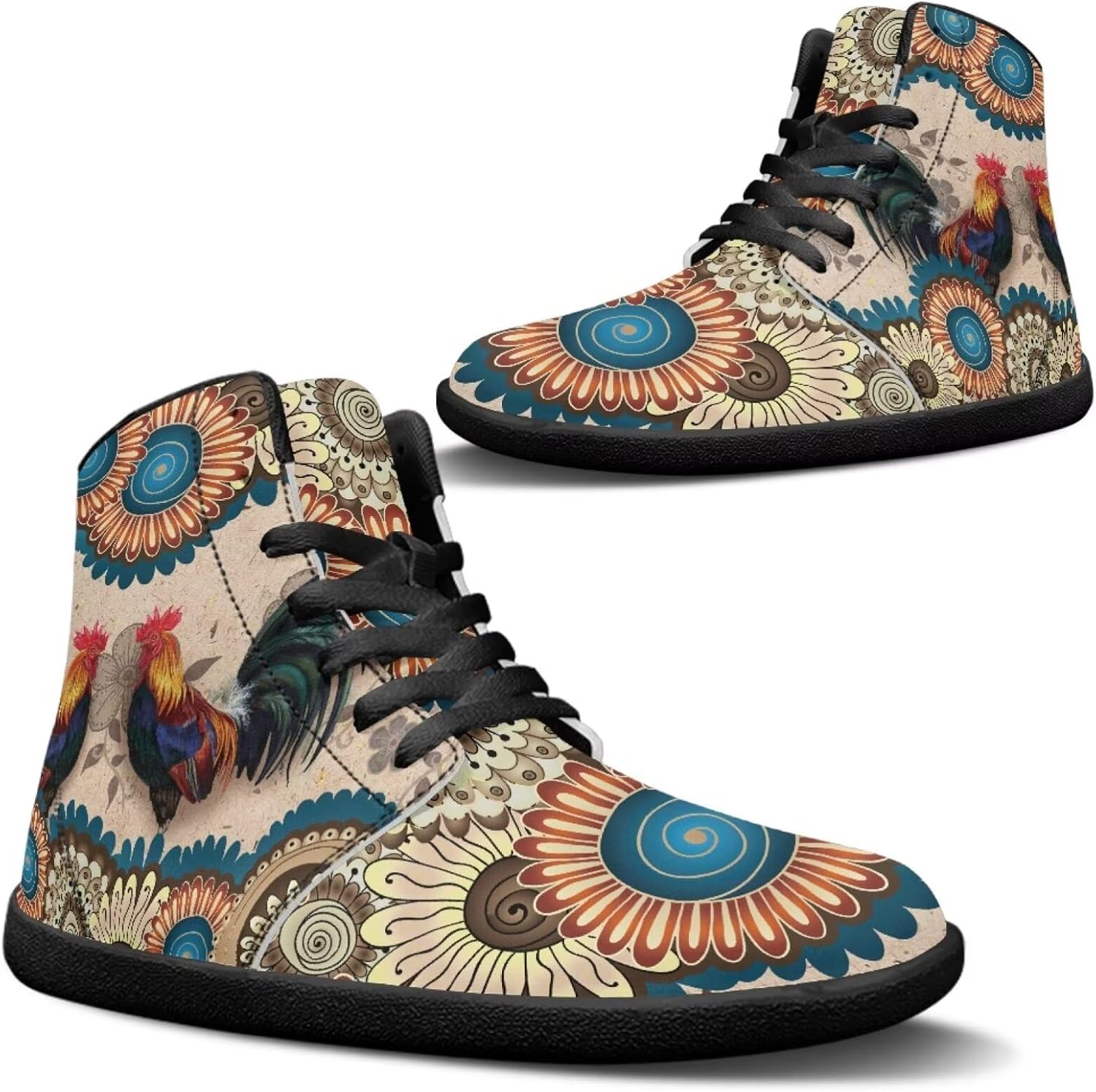 

Кроссовки Jeiento для мужчин и женщин с высоким верхом, босоножки, хиппи, с цветочным узором, на шнуровке, модная обувь, Boho Mandala Rooster