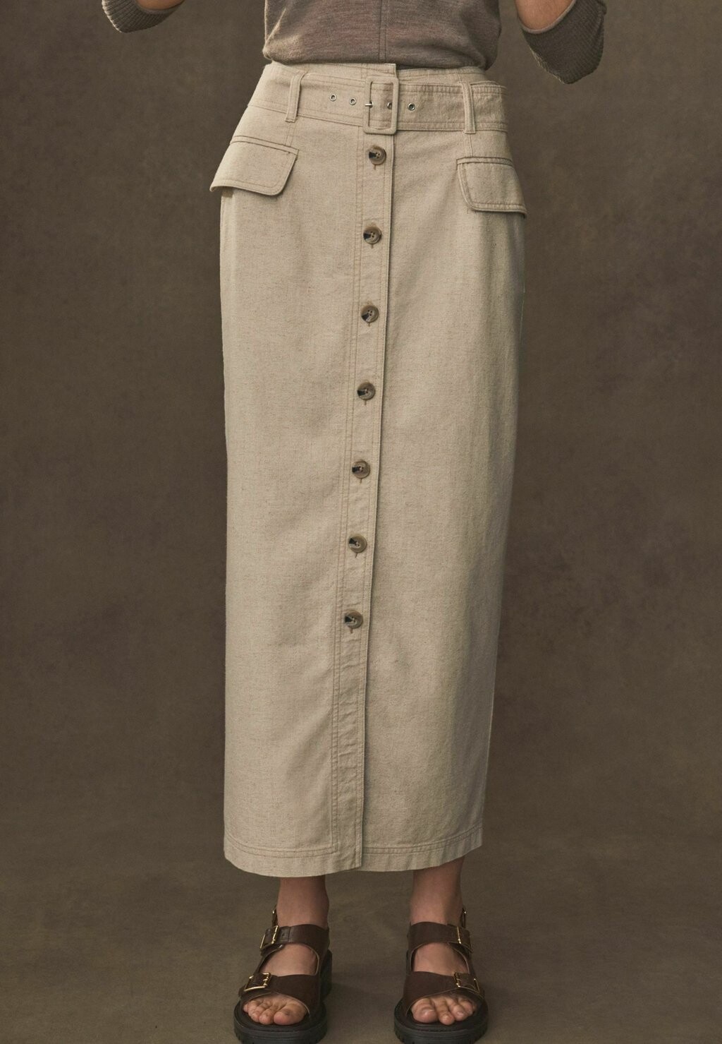 

Юбка макси PREMIUM BELTED COLUMN Next, цвет beige