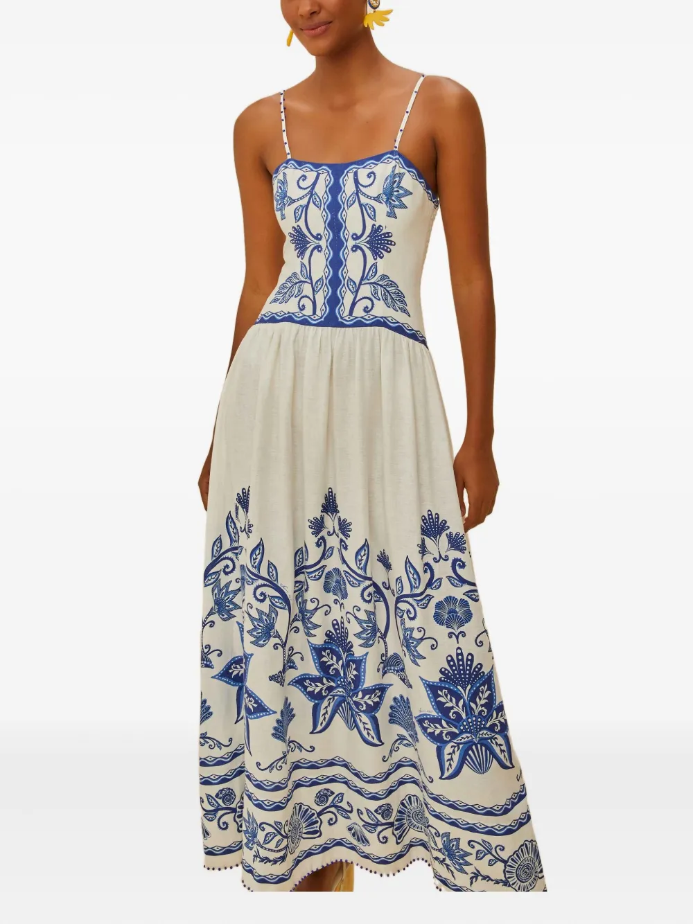 

Миди-платье с принтом "сад с ракушками" Farm Rio, молочно-белый