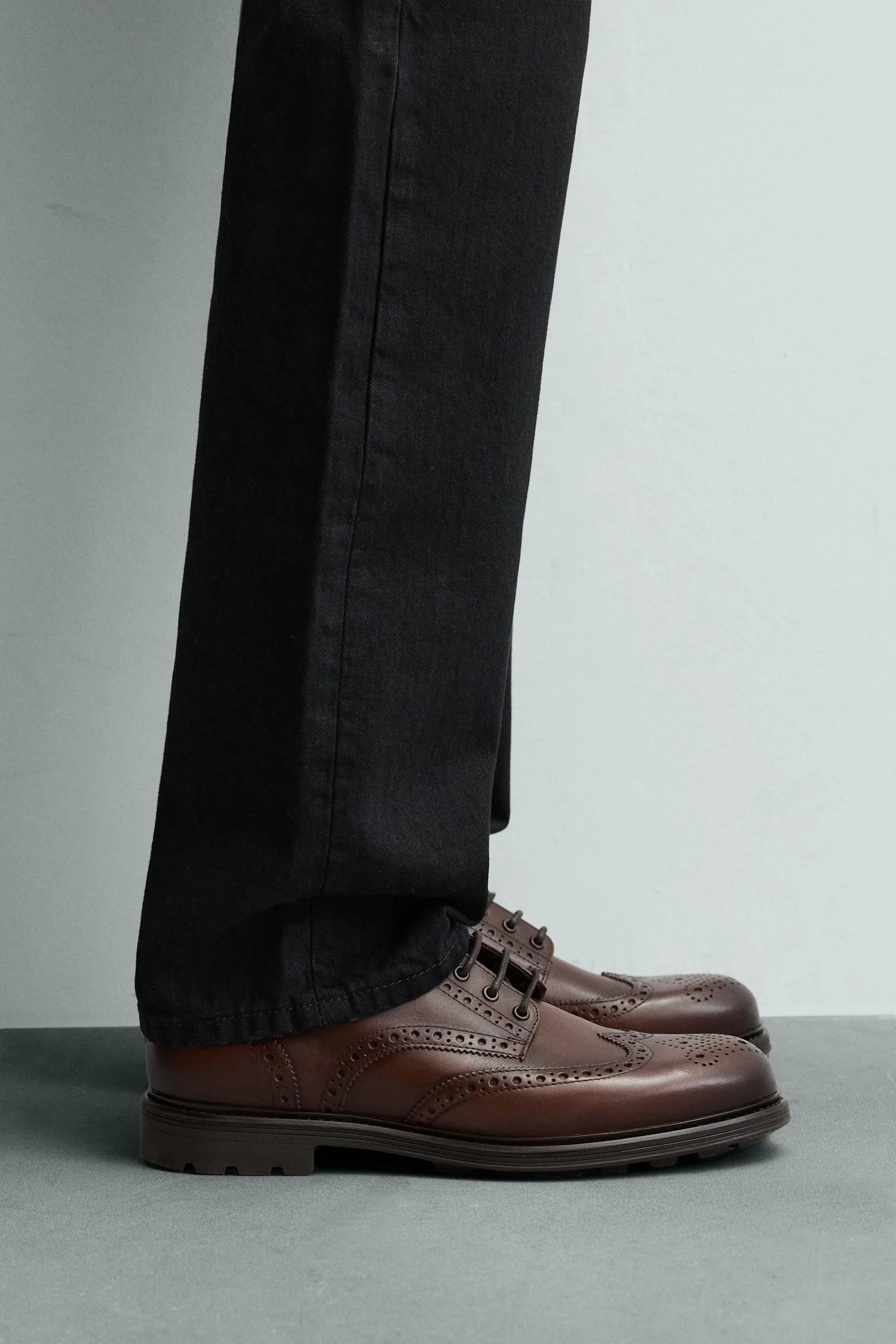 Туфли leather brogues Zara, коричневый — фото 2