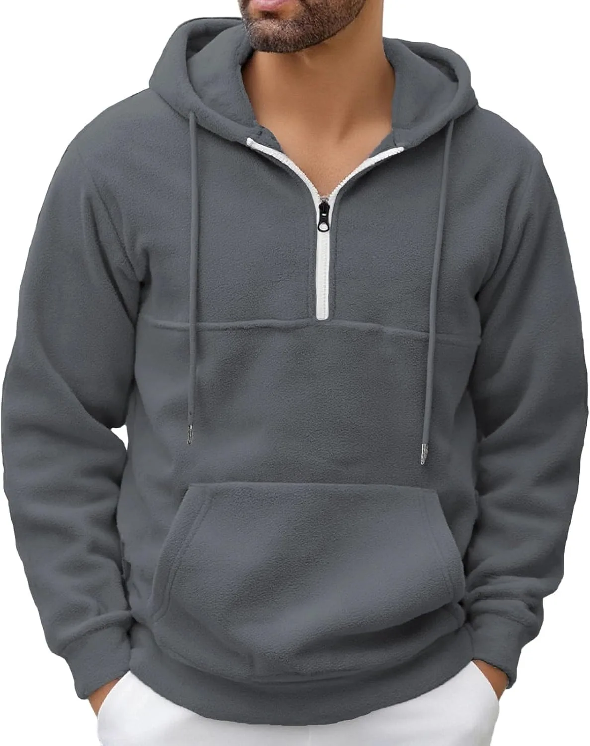 

Мужская флисовая толстовка с капюшоном и молнией на четверть