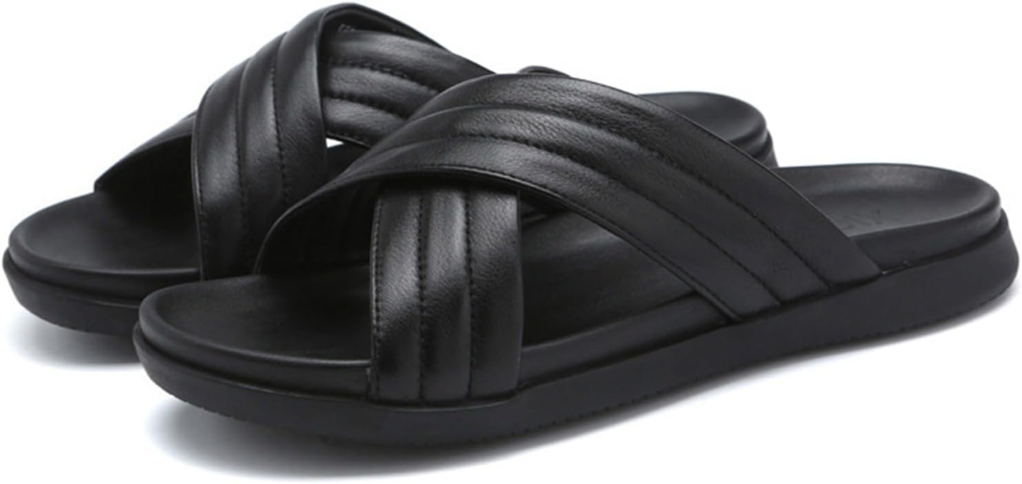 

Мужские кожаные сандалии с открытым носком, мягкие шлепанцы, повседневная обувь для пляжа Abborora, черный