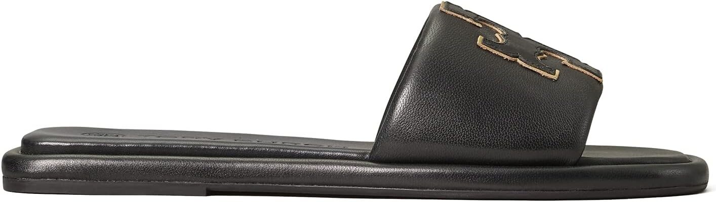 Сандалии на плоской подошве Double T Sport Slide Tory Burch, цвет Perfect Black/Gold