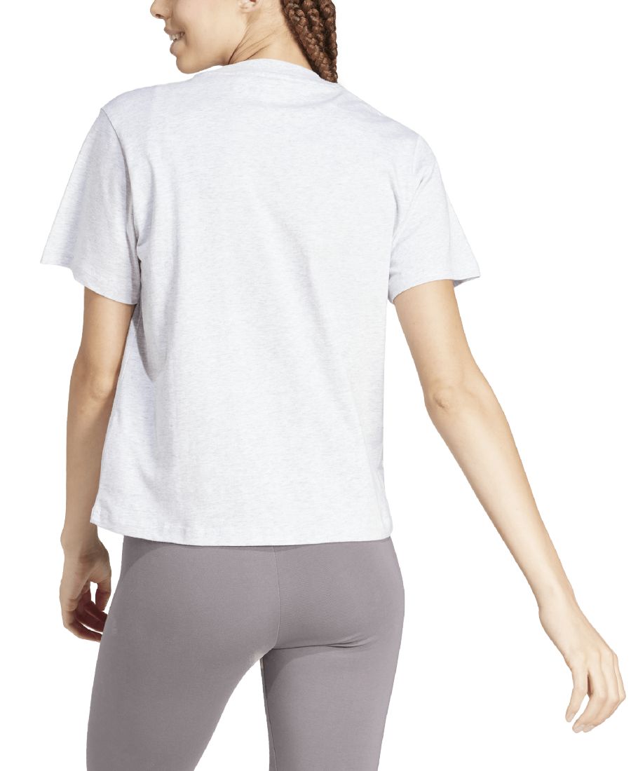 Женская базовая хлопковая футболка с небольшим логотипом Adidas, Light Grey Heather/white — фото 2