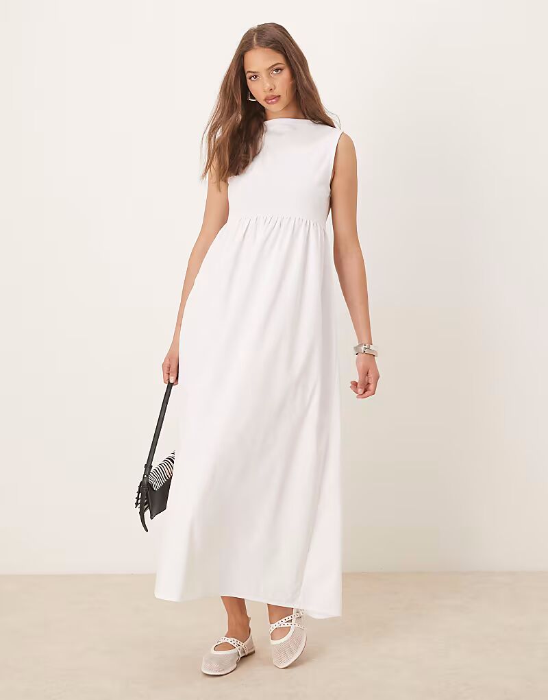 

Платье-трапеция макси с вырезом-лодочкой ASOS DESIGN белого цвета