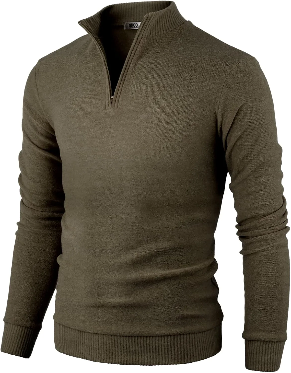 

Ohoo мужской тонкий поло-пуловер с четвертью молнией и воротником-стойкой