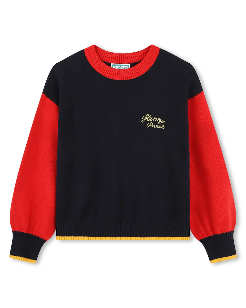 

Двухцветный свитер для девочки с вышивкой на спине Kenzo Kids, многоцветный