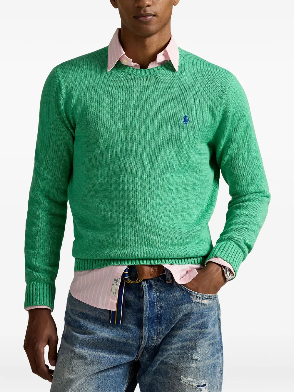 Хлопковый свитер с вышивкой Polo Pony POLO RALPH LAUREN, зеленый — фото 3