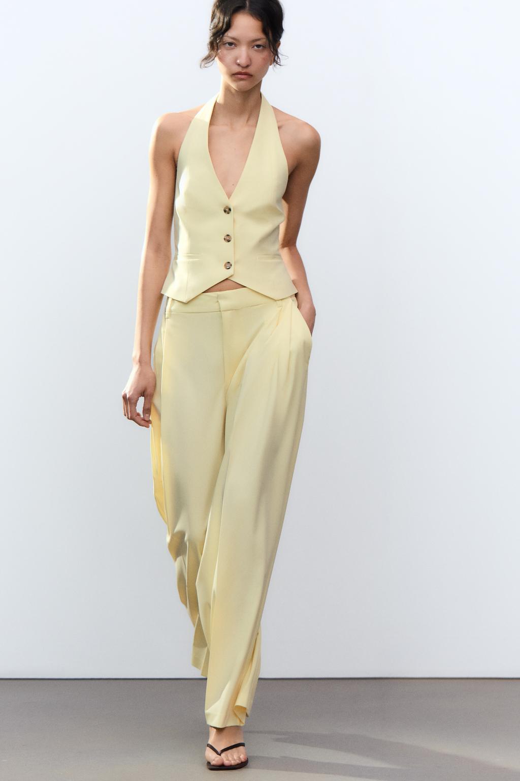 

Брюки в двойную складку ZARA, цвет Light lime green