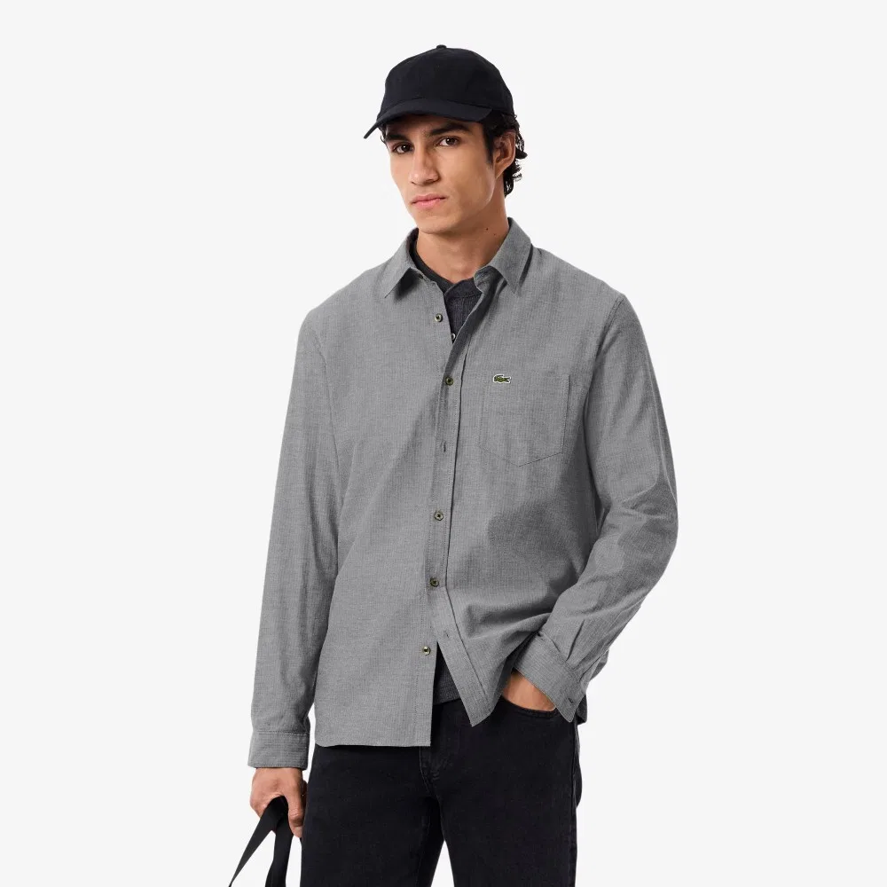 Мужская фланелевая рубашка в ёлочку цвета древесного угля от Lacoste