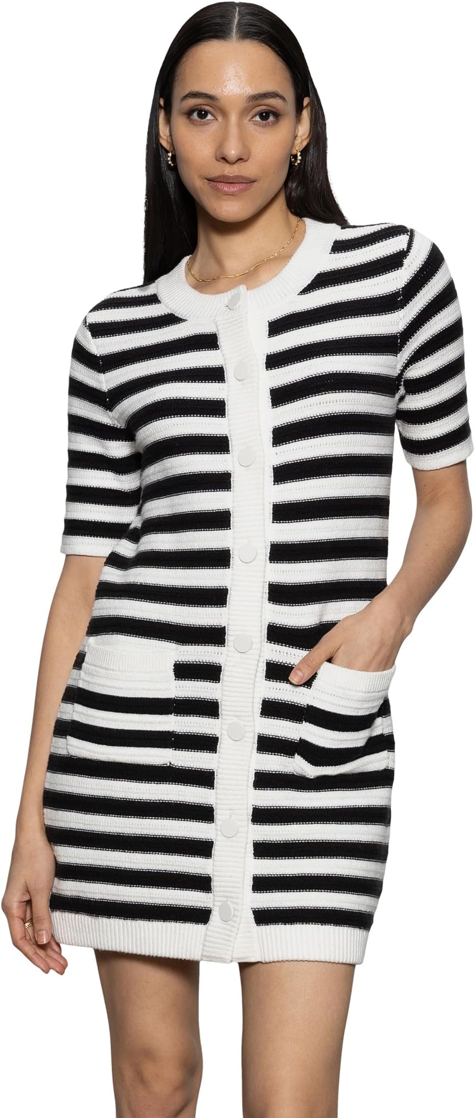 

Платье Sanctuary Button Front Knitted Dress, цвет Chalk/Black Stripe