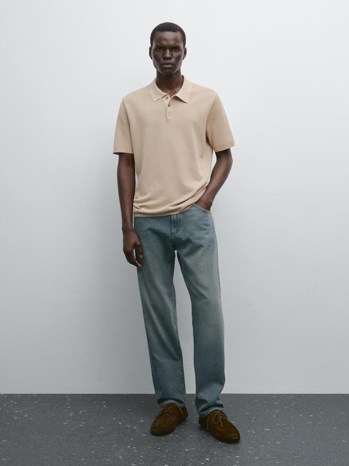 

Рубашка-Поло из 100% хлопка с текстурированным трикотажем Massimo Dutti, Pale Khaki