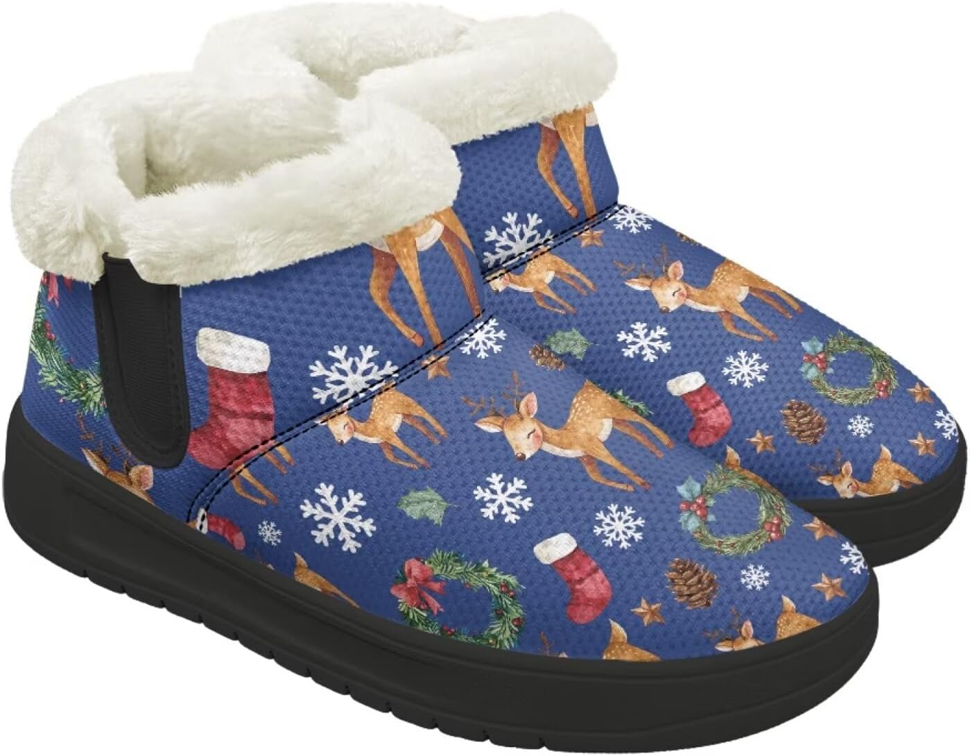 

Рождественские ботинки Forchrinse для женщин и мужчин, зимние пушистые снежные ботильоны, удобные теплые короткие ботинки для прогулок, Christmas Reindeer Print