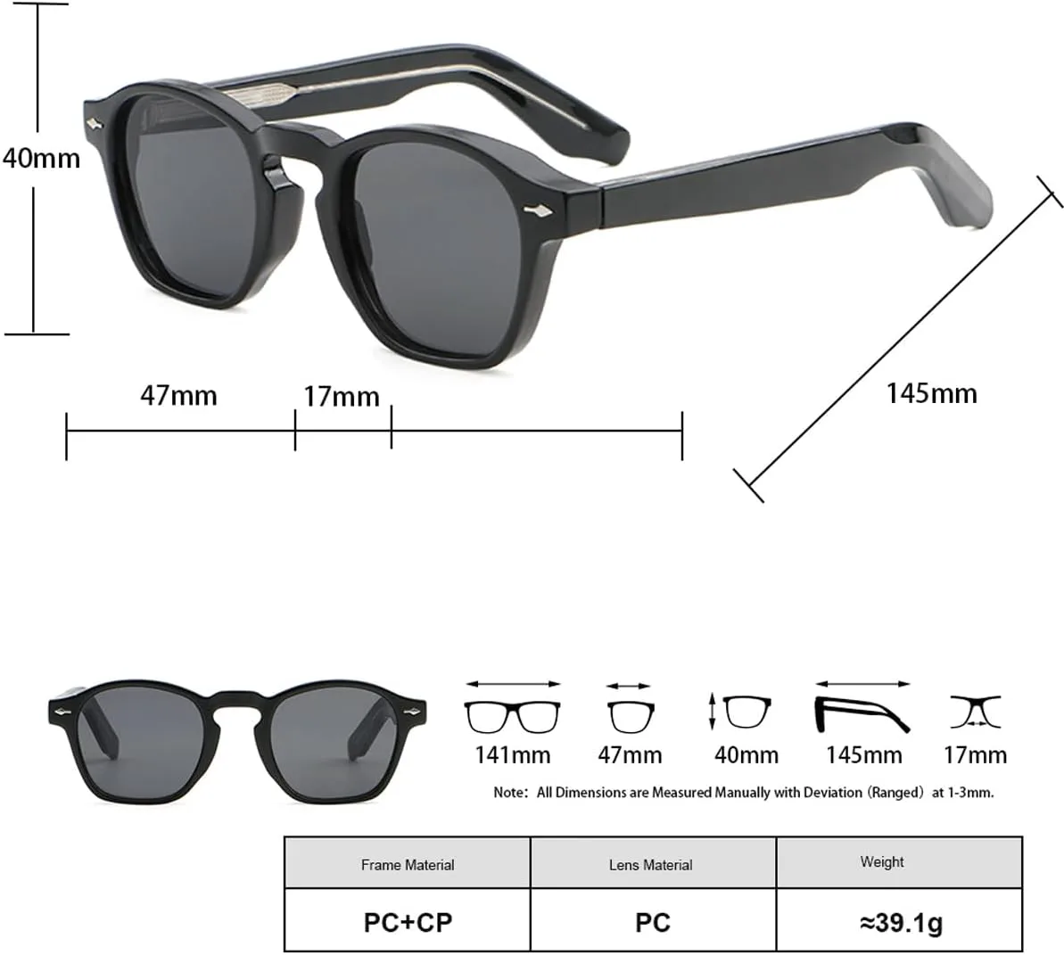 

Модные круглые солнцезащитные очки для мужчин и женщин, оправа CP, ацетатные дужки, защита от УФ-излучения UV400, квадратная форма LIGOES, Blue With Grey
