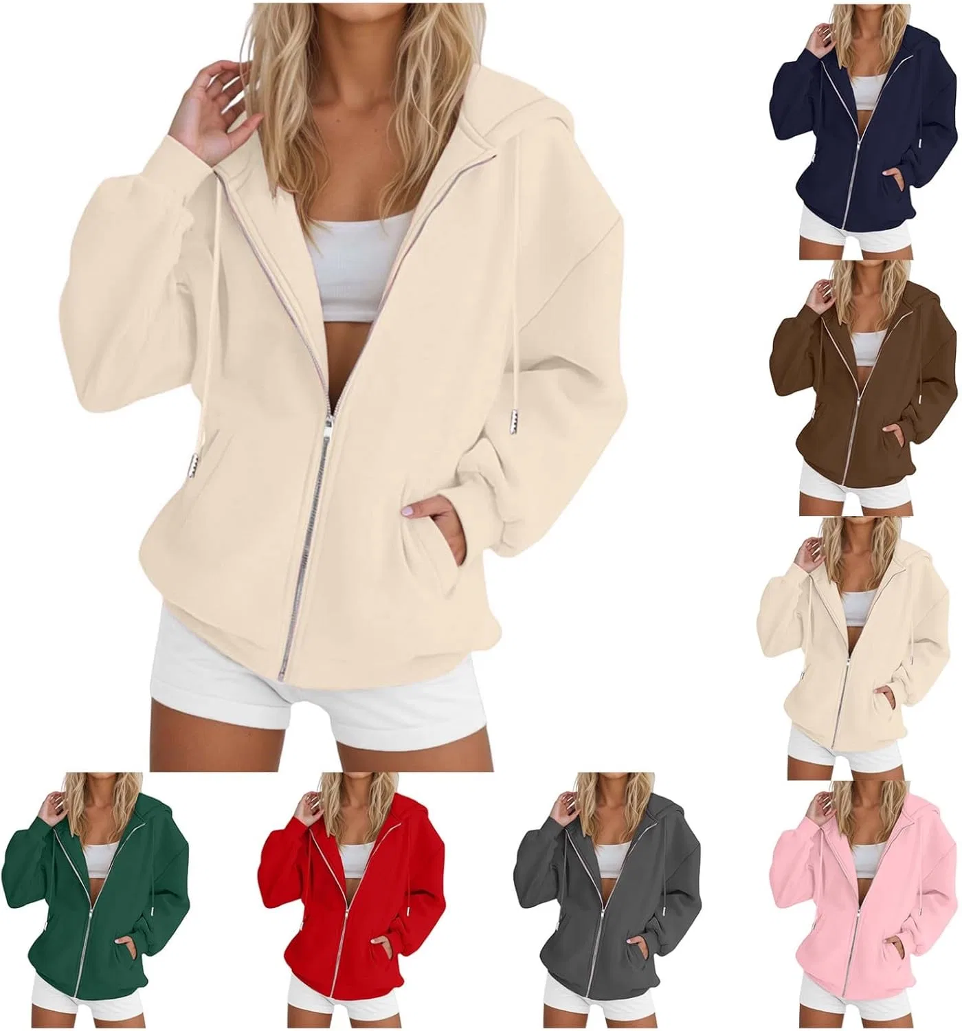 Худи на молнии женское оверсайз Beige