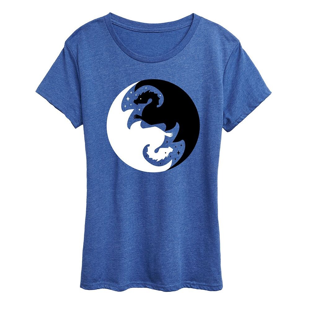

Женская футболка с рисунком Yin Yang Dragons Licensed Character, цвет Heather Royal Blue