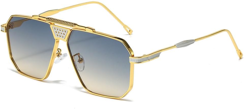 

Ретро-очки квадратной формы из металла, роскошные женские солнцезащитные очки с защитой от УФ-излучения UV400, модные мужские солнцезащитные очки с градиентным переходом HYYZZC, Gold Green Yellow